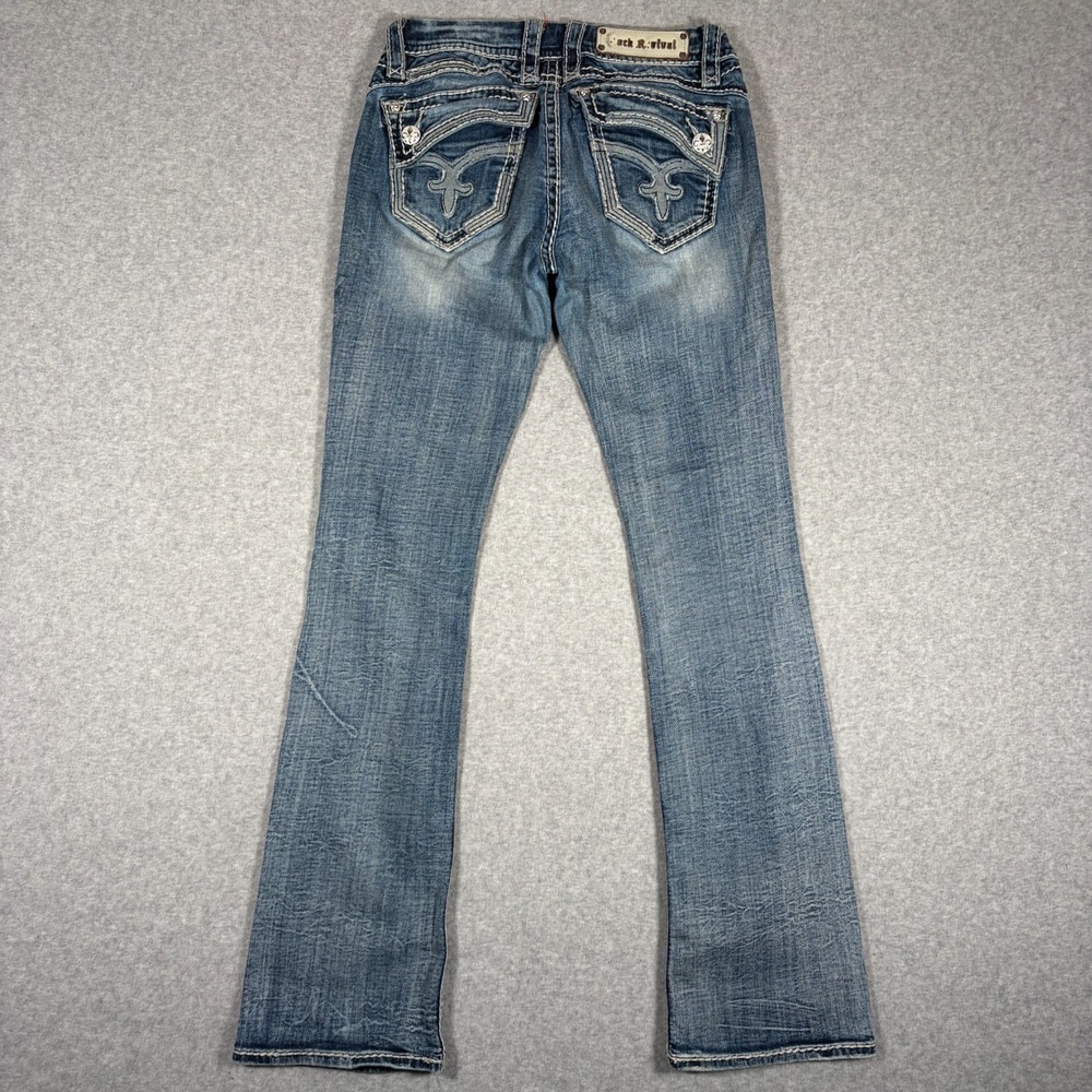 Rock Revival Johanna Bootcut Jeans Womens 28 (Fits 28x32) Blue Denim Low Rise
